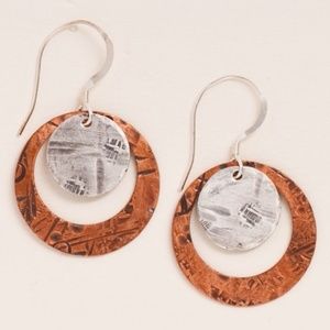 Hammered copper and sterling disks earrings NEW